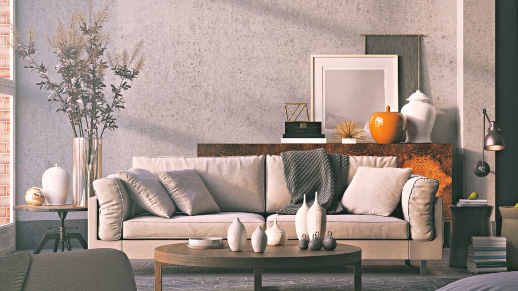 interior modern home grey and orange